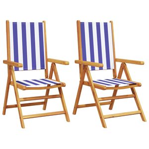 vidaXL Chaises pliantes (lot de 2) en bois massif d'acacia bleu et blanc et tissu