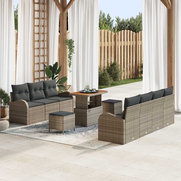 vidaXL Ensemble de canap&eacute; de jardin avec coussin 10 pcs Gris polyrotin