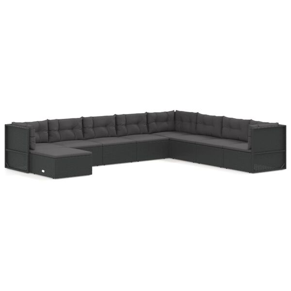 vidaXL Salon de jardin 9 pcs avec coussins Noir R&eacute;sine tress&eacute;e