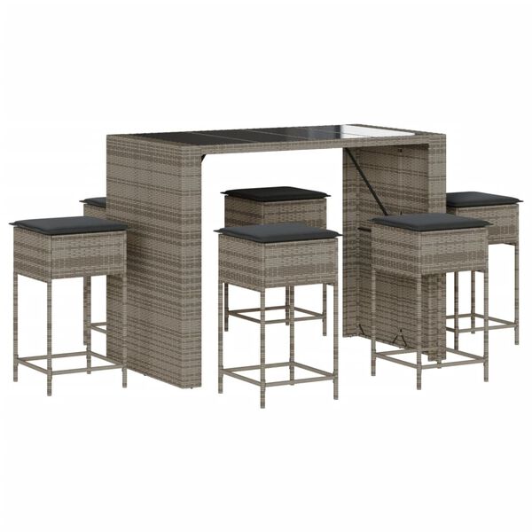vidaXL Ensemble de bar de jardin 7 pcs avec coussins gris poly rotin