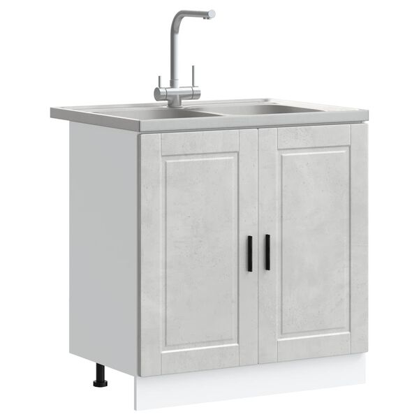 vidaXL Meuble sous &eacute;vier avec porte Porto 2 pcs Gris Bois d'ing&eacute;nierie