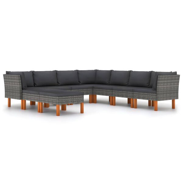 vidaXL Salon de jardin 9 pcs avec coussins R&eacute;sine tress&eacute;e Gris