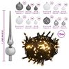 vidaXL Set de boules de Noël avec pic et 150 LED 60 pcs Blanc et gris