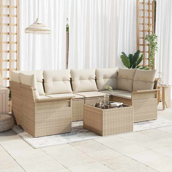 vidaXL Ensemble de canapé de jardin 7 pcs Beige Poly rotin