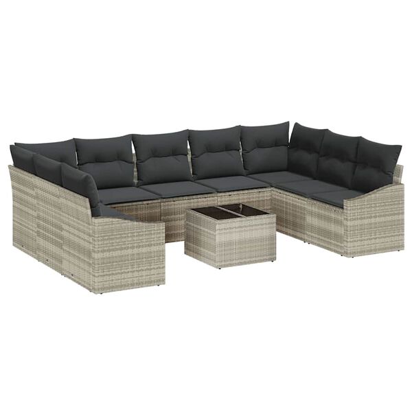 vidaXL Ensemble de canap&eacute; de jardin 10 pcs Gris clair Poly rotin