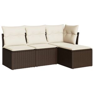 vidaXL Salon de jardin 4 pcs avec coussins marron r&eacute;sine tress&eacute;e