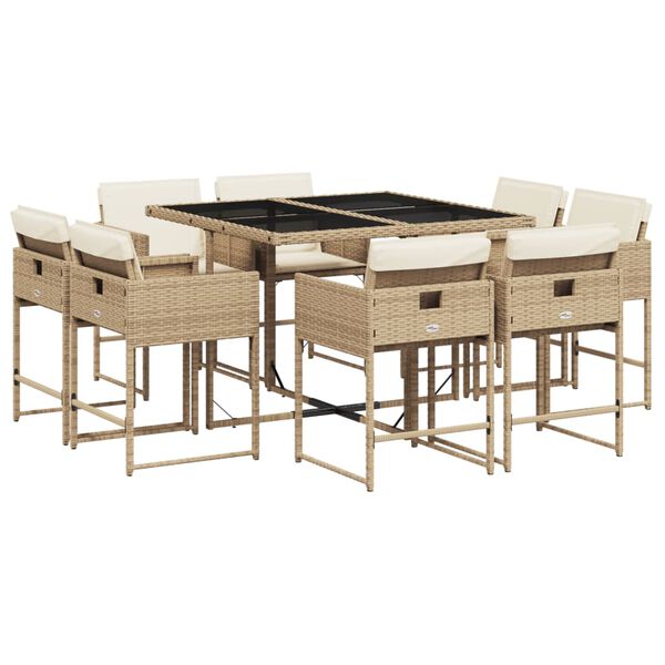 vidaXL Ensemble &agrave; manger de jardin et coussins 9 pcs beige Poly rotin