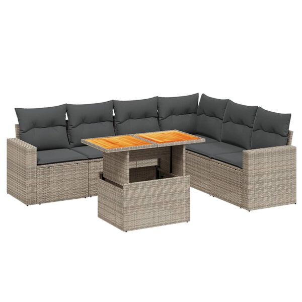 vidaXL Salon de jardin avec coussins 7 pcs gris résine tressée