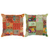 vidaXL Coussin Patchwork lot de 2 fait &agrave; la main 45x45 cm Orange/Vert