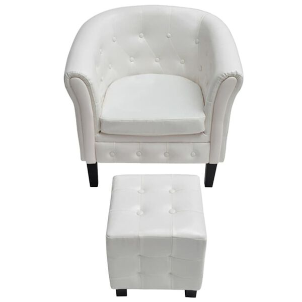 vidaXL Fauteuil avec repose-pied blanc similicuir