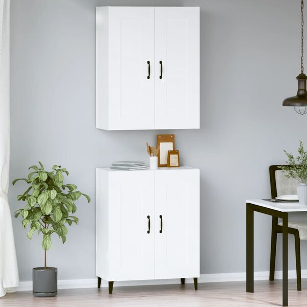 vidaXL Buffet haut Blanc 69,5x34x180 cm Bois d'ing&eacute;nierie