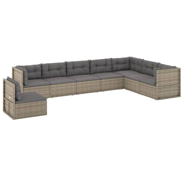 vidaXL Salon de jardin 8 pcs avec coussins Gris R&eacute;sine tress&eacute;e