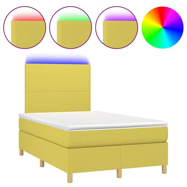 vidaXL Sommier &agrave; lattes de lit et matelas et LED Vert 120x200 cm Tissu