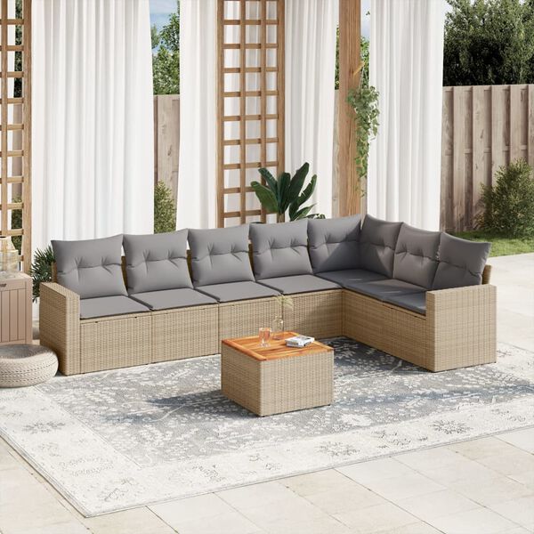 vidaXL Salon de jardin avec coussins 8 pcs beige r&eacute;sine tress&eacute;e