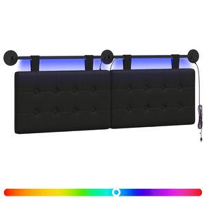 vidaXL T&ecirc;te de lit suspendue Avec lumi&egrave;re LED Noir Simili cuir