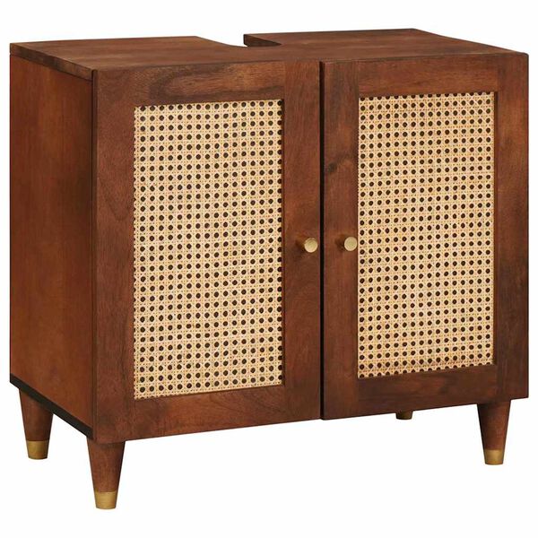 vidaXL Cabinet de salle de bain 2 pcs Noir et or Bois de mangue massif
