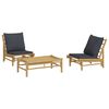 vidaXL Salon de jardin 3 pcs avec coussins gris fonc&eacute; bambou