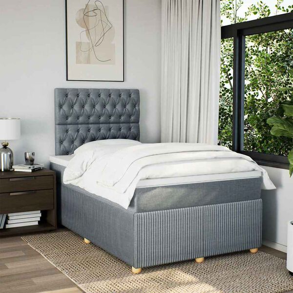 vidaXL Sommier &agrave; lattes de lit et matelas gris clair 120x190 cm tissu