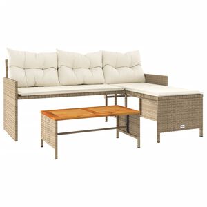 vidaXL Canap&eacute; de jardin avec table et coussins en forme de L beige