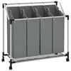 vidaXL Panier &agrave; linge &agrave; roulettes 4 compartiments gris