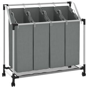 vidaXL Panier &agrave; linge &agrave; roulettes 4 compartiments gris