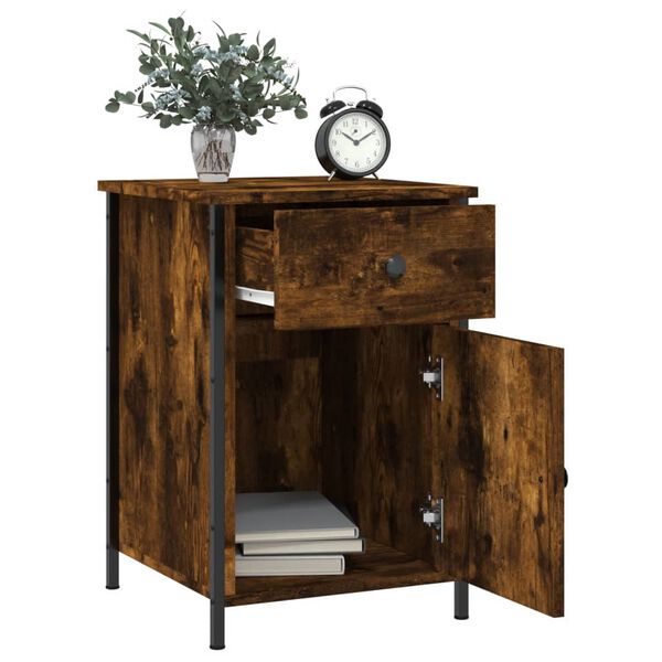 vidaXL Table de chevet ch&ecirc;ne fum&eacute; 40x42x60 cm bois d'ing&eacute;nierie