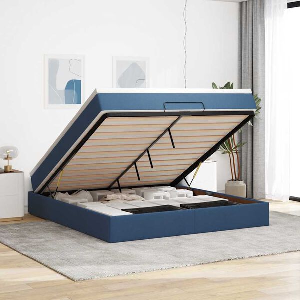 VidaXL Cadre de lit ottoman avec matelas bleu 180x200 cm tissu