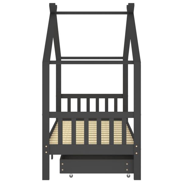 vidaXL Cadre de lit d'enfant avec tiroirs Gris foncé Pin 90x200 cm