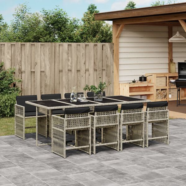 vidaXL Ensemble &agrave; manger de jardin et coussins 9 pcs gris clair rotin