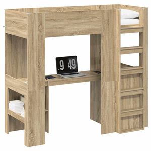 vidaXL Cadre de lit superpos&eacute; avec bureau Ch&ecirc;ne Sonoma 75 x 190 cm