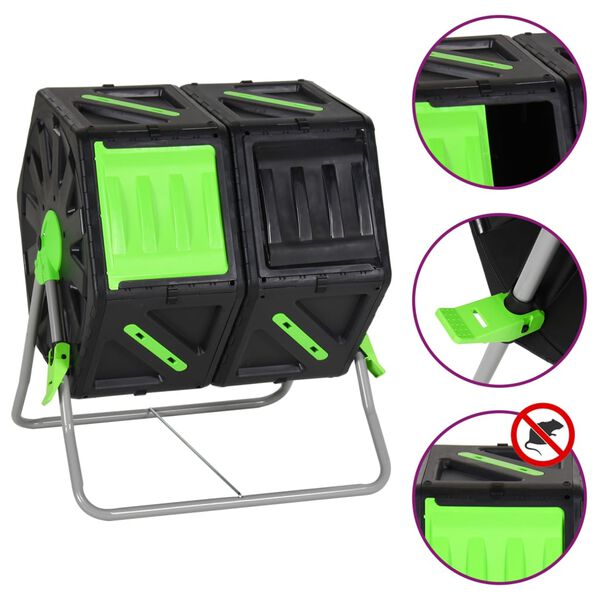 vidaXL Composteur &agrave; tambour &agrave; double chambre 63x60x74 cm 140 L PP
