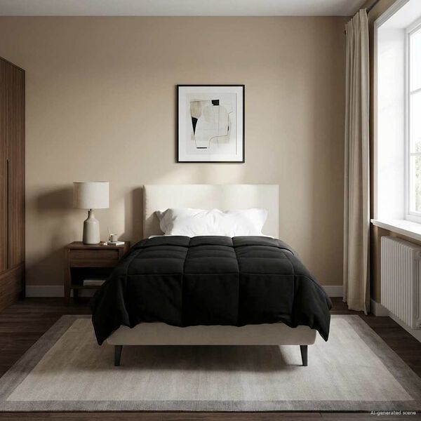vidaXL Duvet d'hiver Matelass&eacute; Noir 155 x 220 cm Microfibre