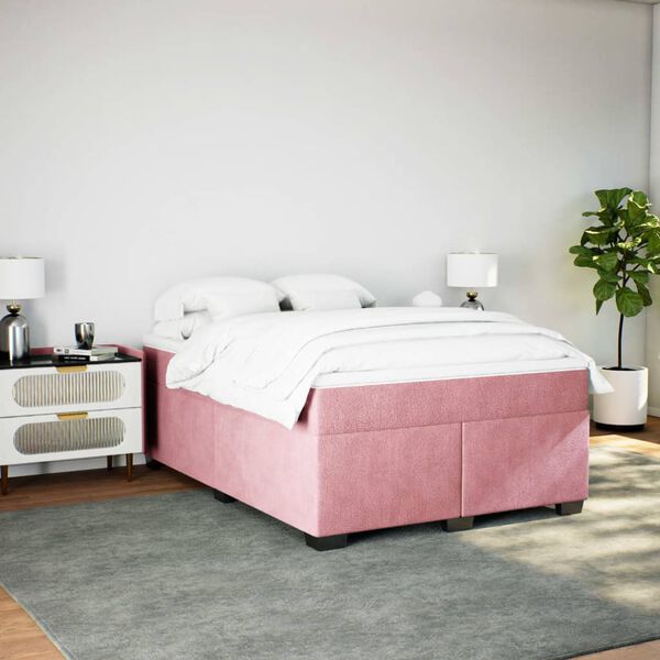 vidaXL Sommier &agrave; lattes de lit avec matelas Rose 140x200 cm Velours