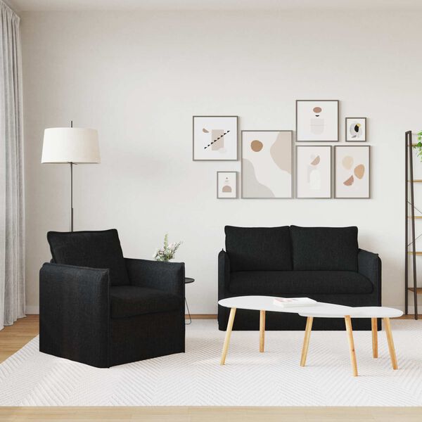 vidaXL Ensemble de Canap&eacute;s 2 pcs Noir 196 x 82 x 85 cm tissu
