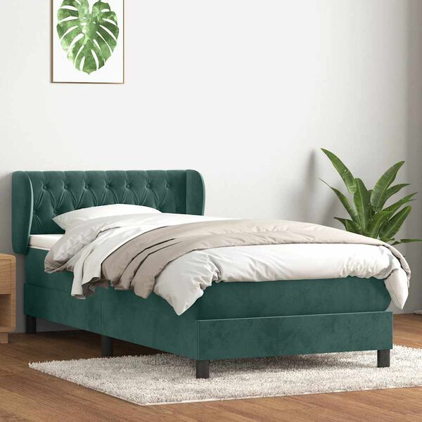 vidaXL Sommier &agrave; lattes de lit et matelas vert fonc&eacute; 80x220 cm velours
