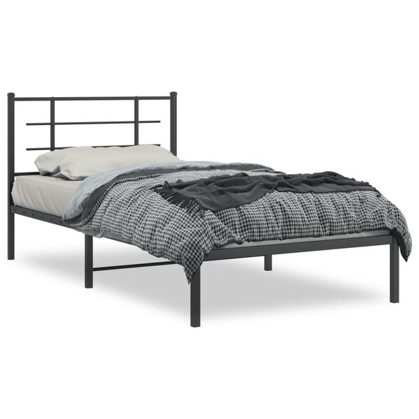 vidaXL Cadre de lit m&eacute;tal sans matelas avec t&ecirc;te de lit noir 100x200cm