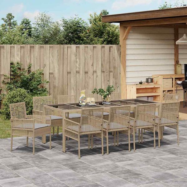 vidaXL Ensemble de salle &agrave; manger pour jardin 11 pcs Beige polyrotin