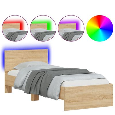 vidaXL Cadre de lit tête de lit et lumières LED chêne sonoma 75x190 cm