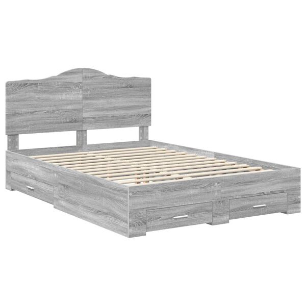 vidaXL Cadre de lit Gris Sonoma 140 x 190 cm Bois d'ing&eacute;nierie