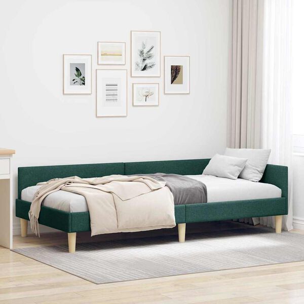 vidaXL Cadre de lit d'angle Vert foncé 90 x 190 cm tissu
