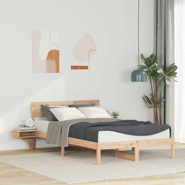vidaXL Cadre de lit avec t&ecirc;te de lit Marron 120 x 200 cm Pin massif