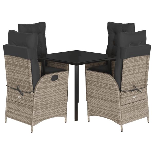 vidaXL Ensemble &agrave; manger de jardin 5 pcs coussins gris r&eacute;sine tress&eacute;e