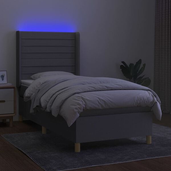vidaXL Sommier &agrave; lattes de lit matelas LED Gris clair 90x190cm Tissu