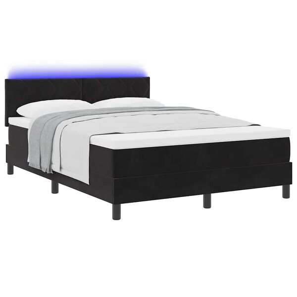vidaXL Lit &agrave; ressort LED avec matelas Noir 140 x 190 cm Velours