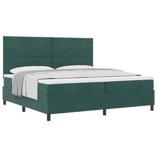 vidaXL Lit &agrave; ressorts avec matelas Vert fonc&eacute; 200 x 200 cm Velours