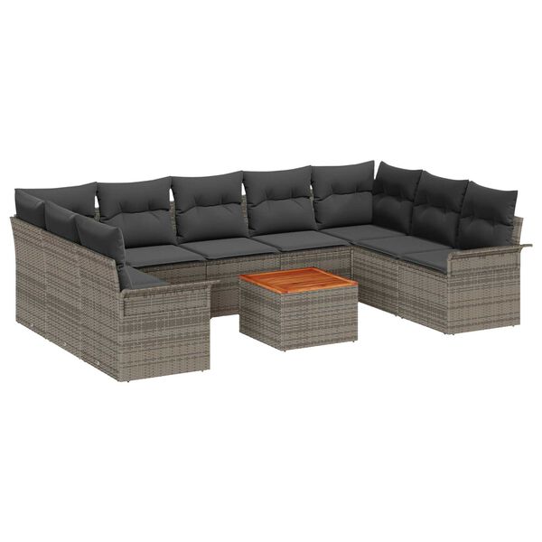 vidaXL Ensemble de canap&eacute; de jardin avec coussin 10 pcs Gris