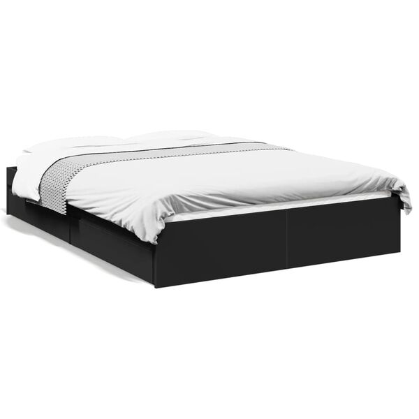 vidaXL Cadre de lit avec tiroirs sans matelas noir 135x190 cm