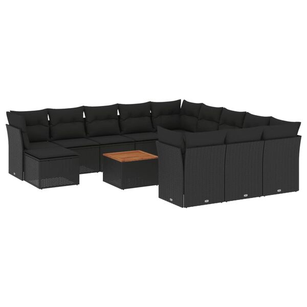 vidaXL Salon de jardin avec coussins 13 pcs noir résine tressée
