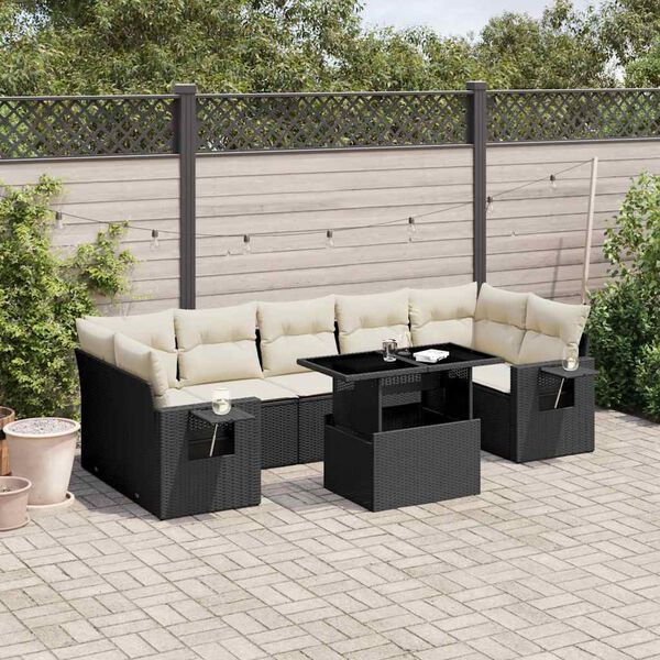 vidaXL Salon de jardin 8 pcs avec coussins noir r&eacute;sine tress&eacute;e