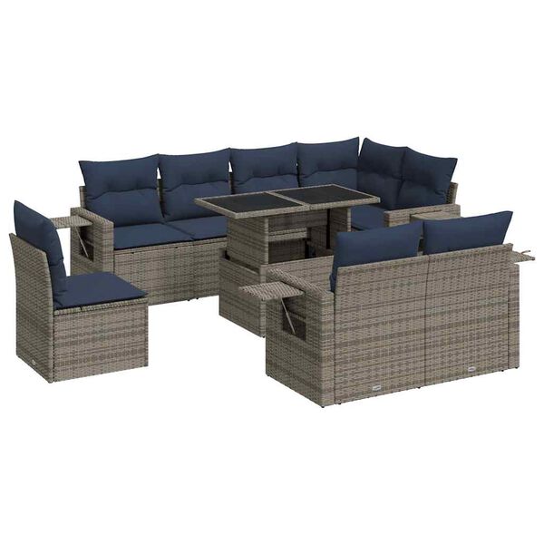 vidaXL Salon de jardin avec coussins 9pcs gris résine tressée